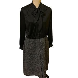 Vintage Diane Roberts Dress Black/Tweed 80’s Size 14/16 Retro Button Fro…